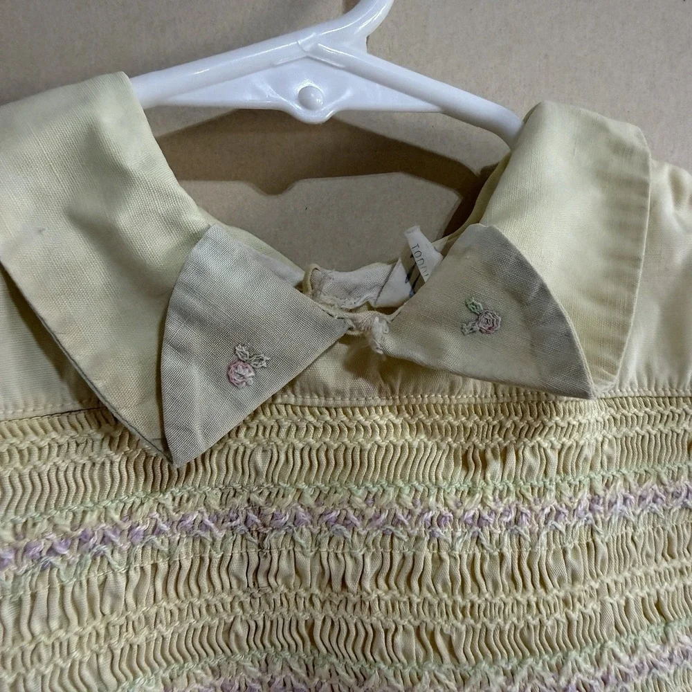 Vtg 50s Nannette Smocked Yellow Toddler Frock Dress Sz 2 Repair Flaws As-Is USA